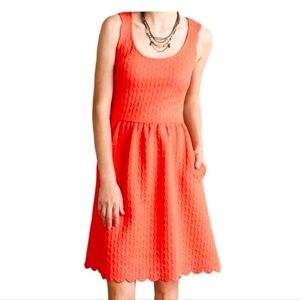 Maeve Knit Side Pockets Caye Scalloped Dress Size Small Coral ANTHROPOLOGIE